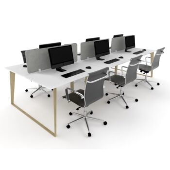 Skill 6 person workstation with wood grain legs